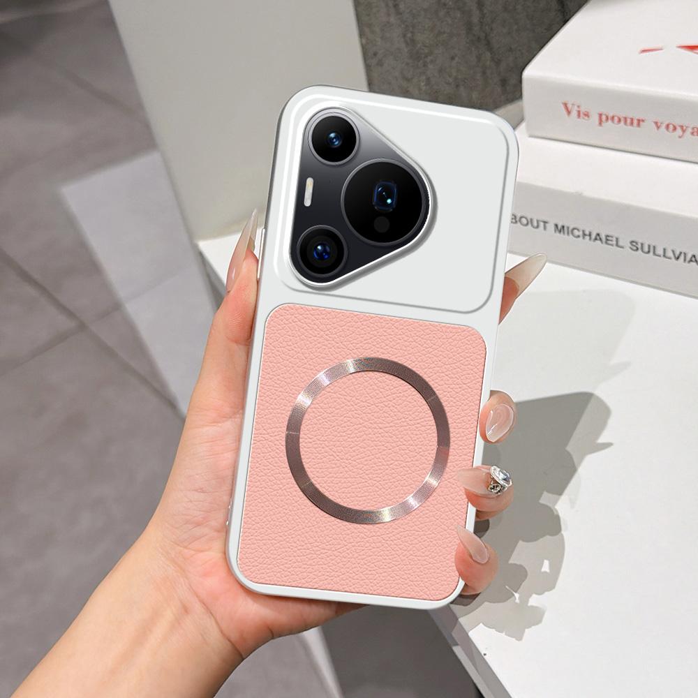 For Huawei Pura 70 Pro Lambskin Series Magnetic Skin Feel Phone Case(Pink) - Shopkiz.com