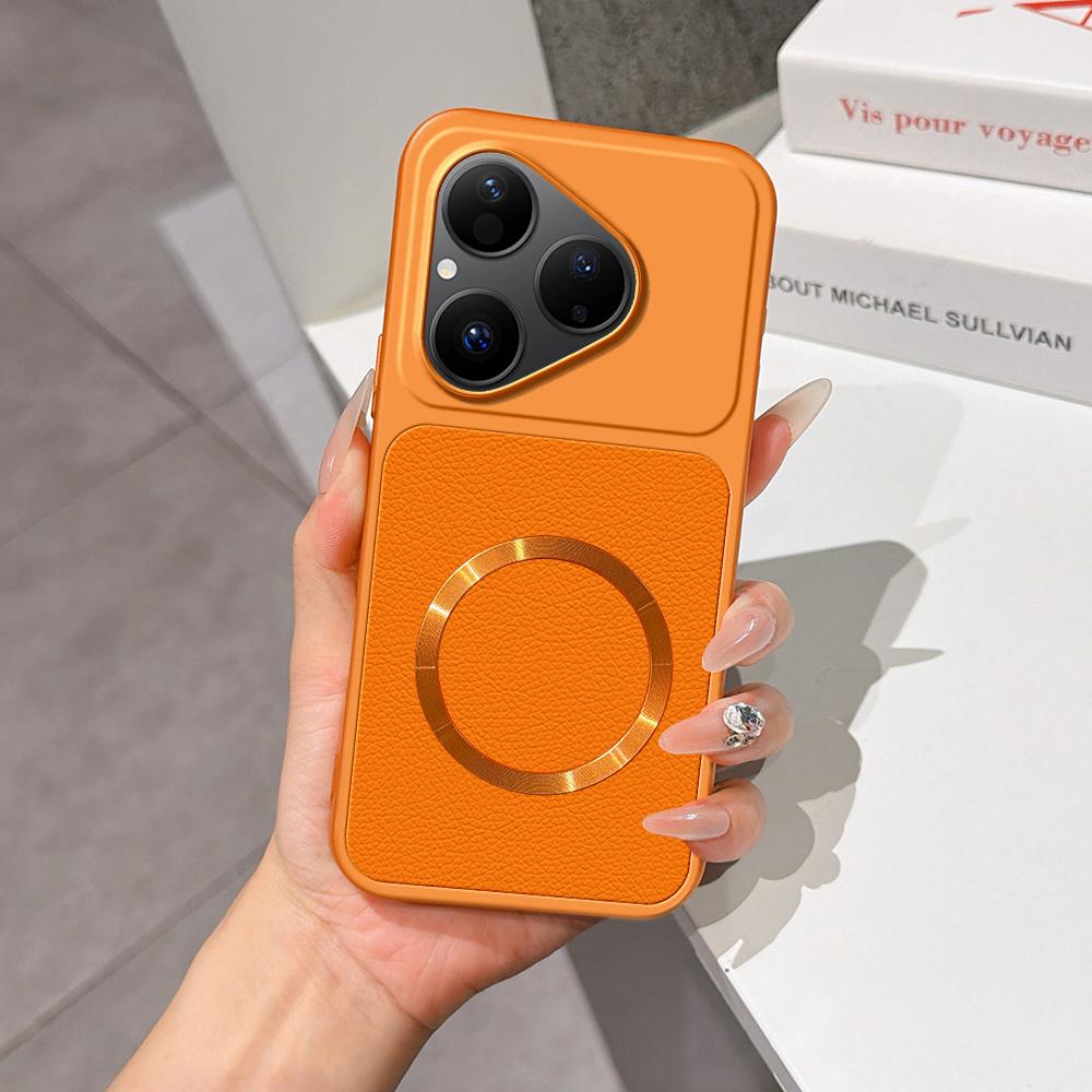 For Huawei Pura 80 5G Lambskin Series Magnetic Skin Feel Phone Case(Orange) - Shopkiz.com