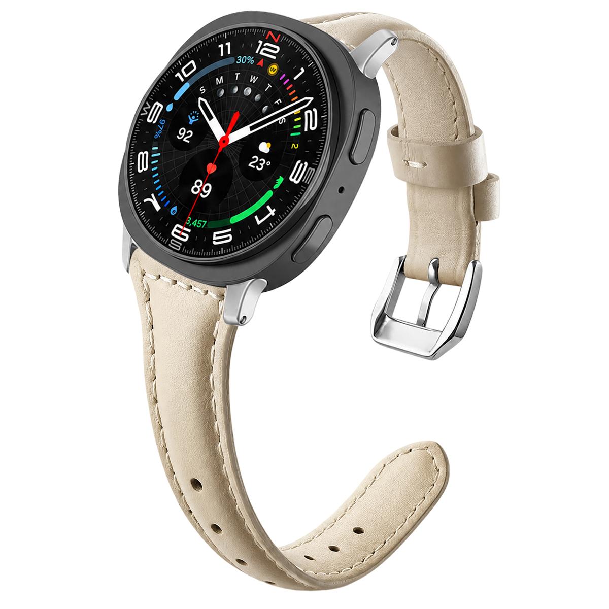 For Galaxy Watch9 / 8 / 8 Classic xDfind Slim Waist Vegan Leather Watch Band(Apricot) - Shopkiz.com