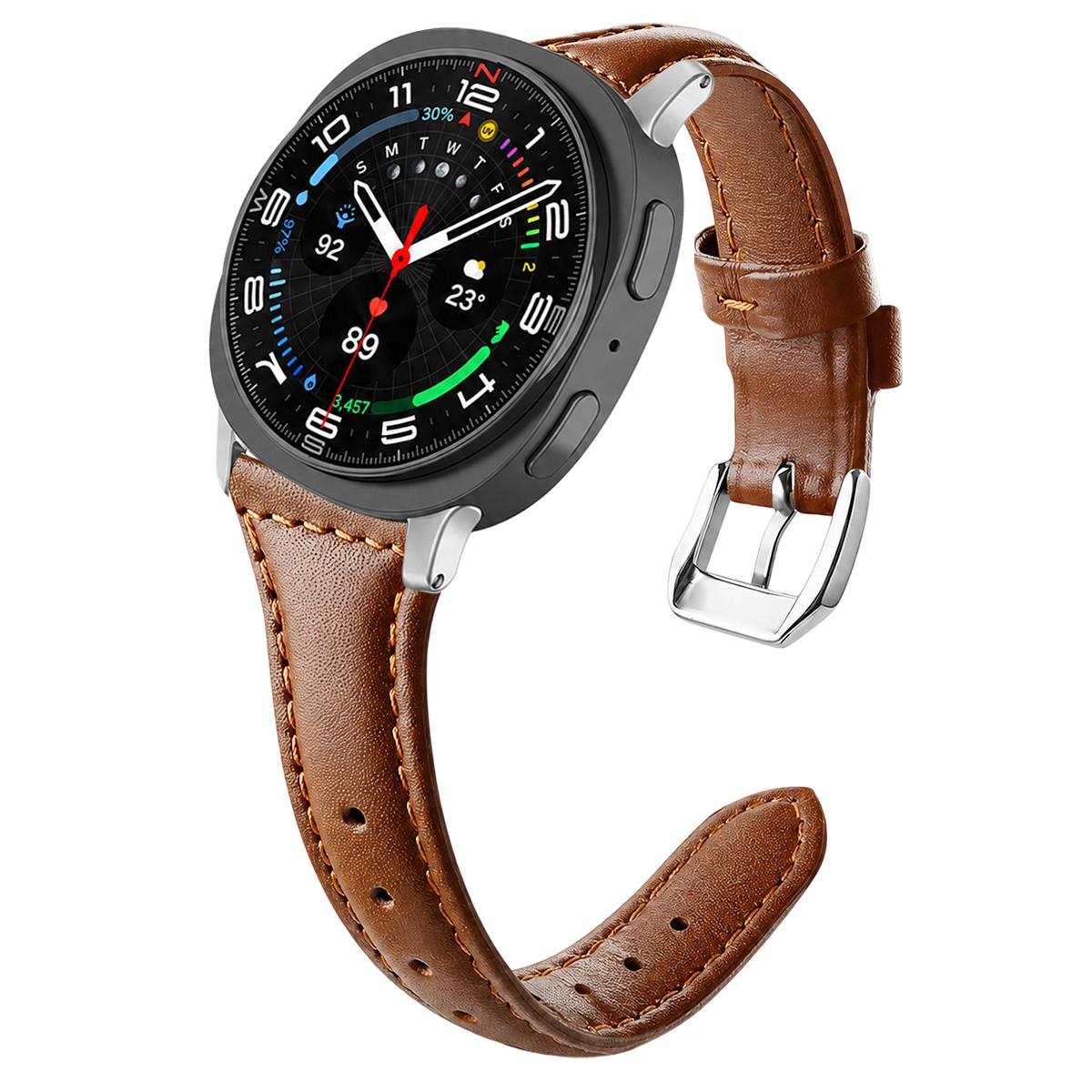 For Galaxy Watch9 / 8 / 8 Classic xDfind Slim Waist Vegan Leather Watch Band(Brown) - Shopkiz.com