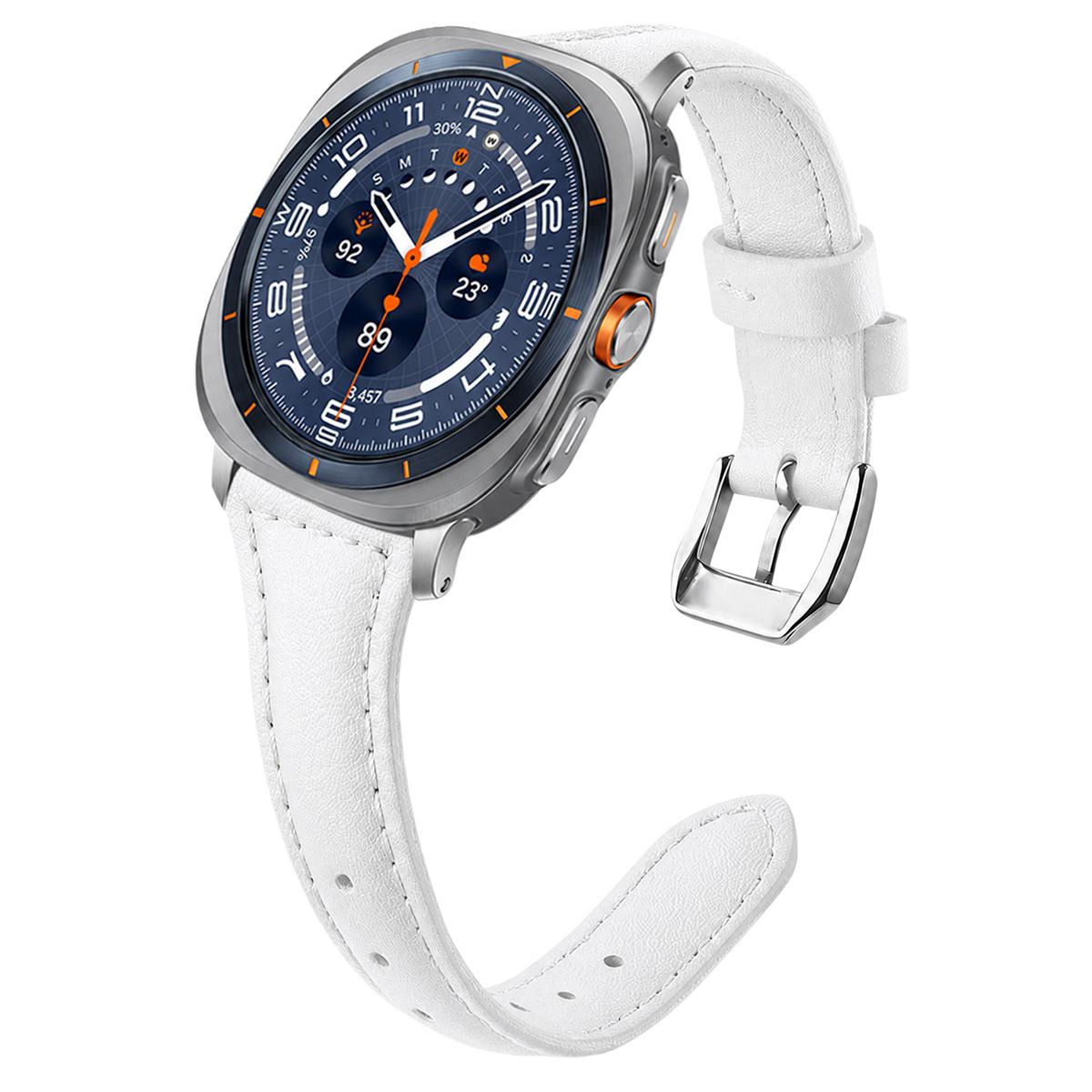For Galaxy Watch Ultra2 2026 / 2025 / 1 2024 xDfind Slim Waist Vegan Leather Watch Band(White) - Shopkiz.com