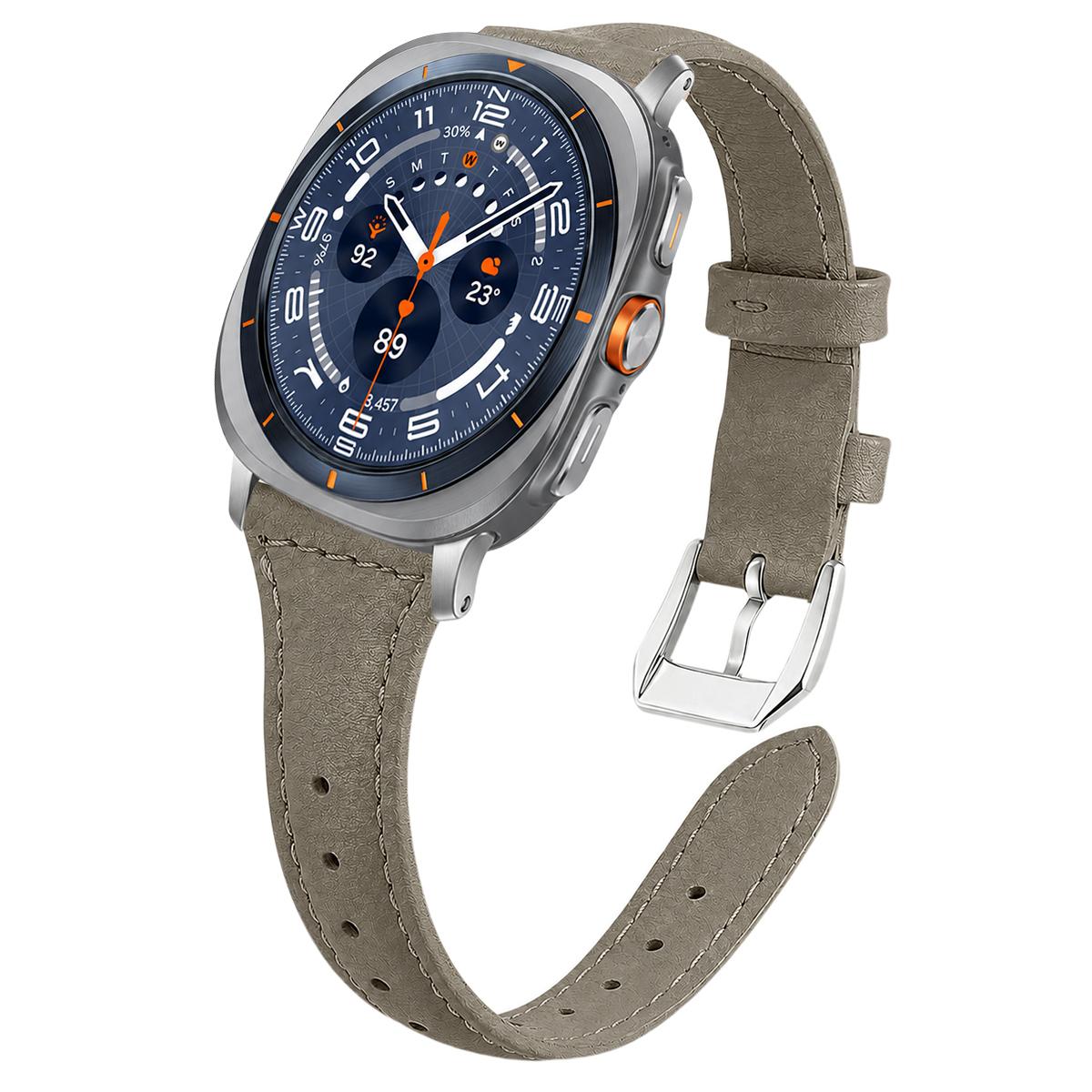 For Galaxy Watch Ultra2 2026 / 2025 / 1 2024 xDfind Slim Waist Vegan Leather Watch Band(Green Brown) - Shopkiz.com