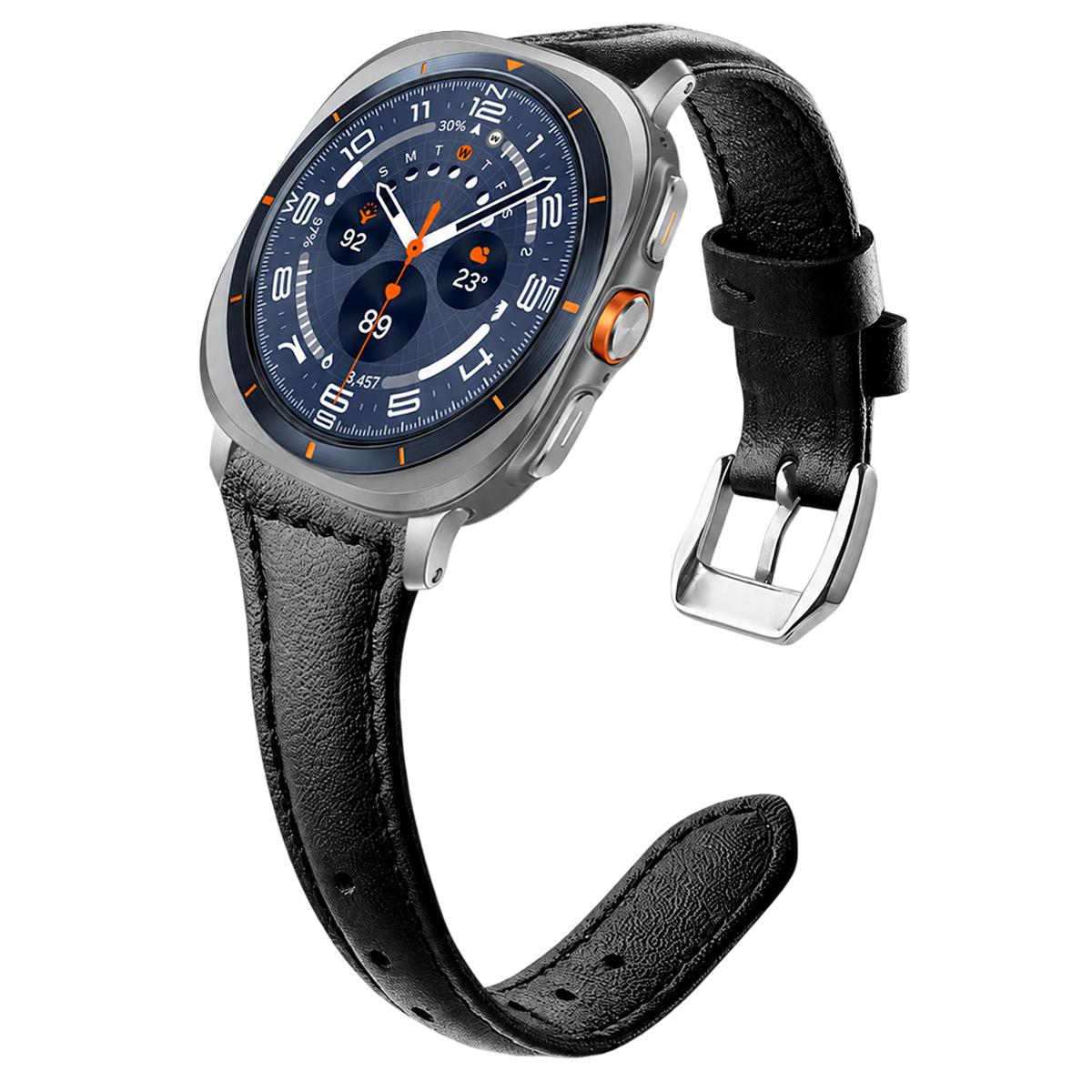 For Galaxy Watch Ultra2 2026 / 2025 / 1 2024 xDfind Slim Waist Vegan Leather Watch Band(Black) - Shopkiz.com