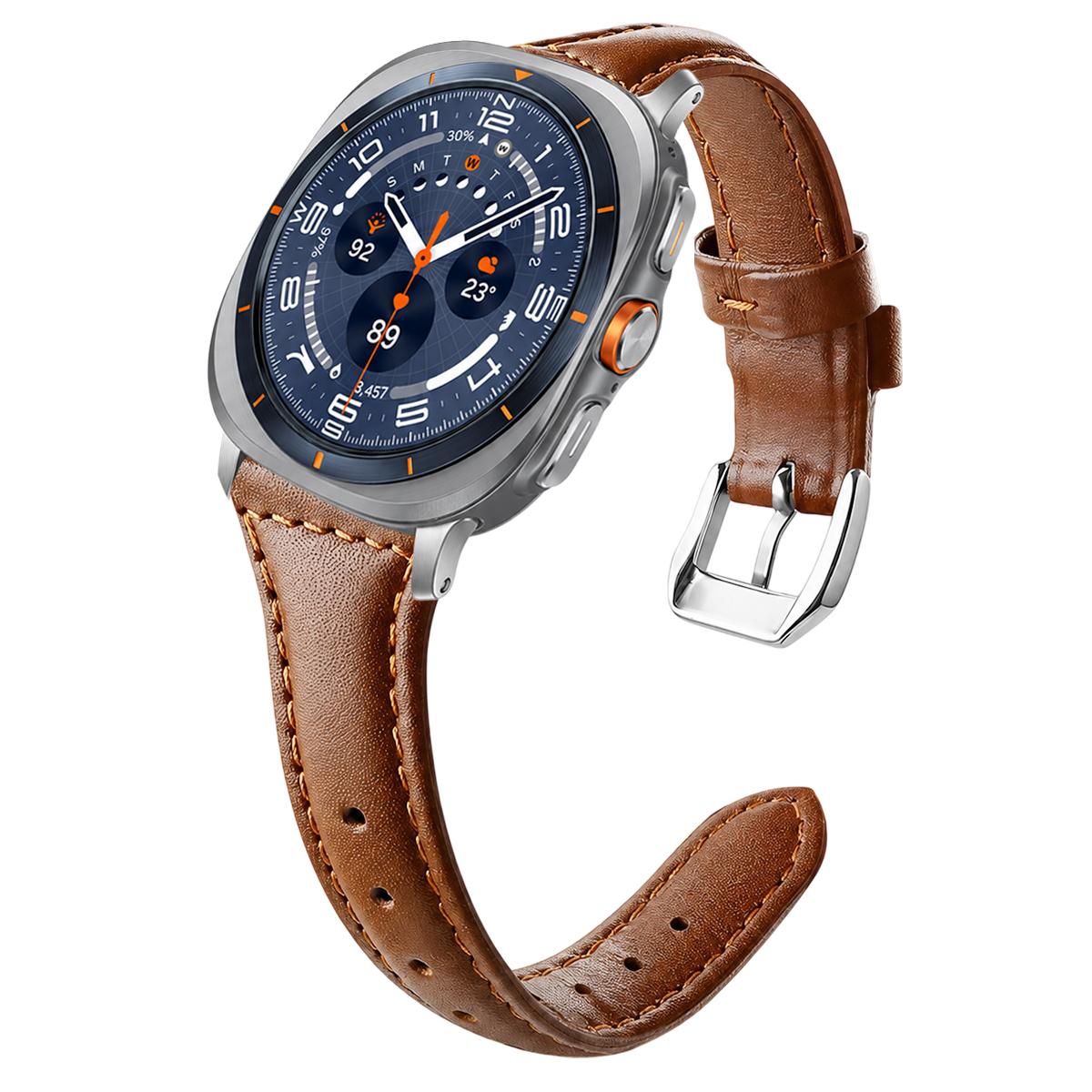 For Galaxy Watch Ultra2 2026 / 2025 / 1 2024 xDfind Slim Waist Vegan Leather Watch Band(Brown) - Shopkiz.com