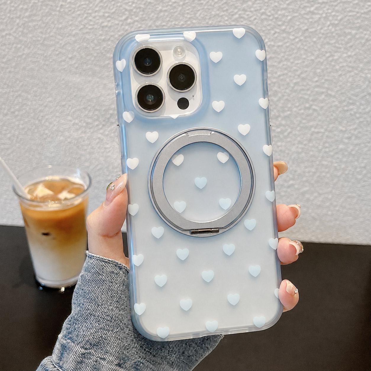 For iPhone 15 Pro Max Double-sided Gradient Heart 360 Degree Magnetic Holder Phone Case(Blue) - Shopkiz.com