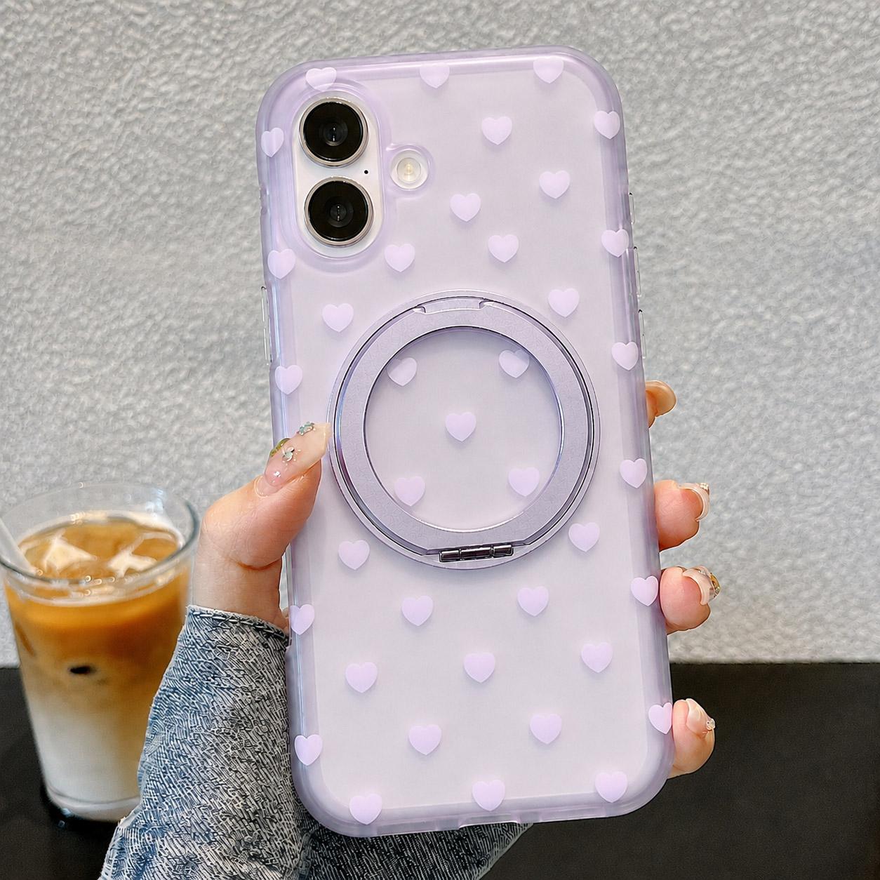For iPhone 16 Double-sided Gradient Heart 360 Degree Magnetic Holder Phone Case(Purple) - Shopkiz.com