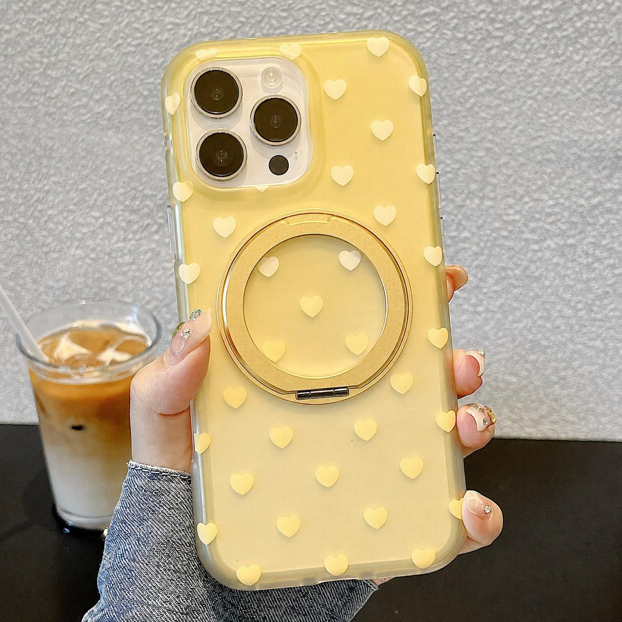 For iPhone 16 Pro Max Double-sided Gradient Heart 360 Degree Magnetic Holder Phone Case(Yellow) - Shopkiz.com