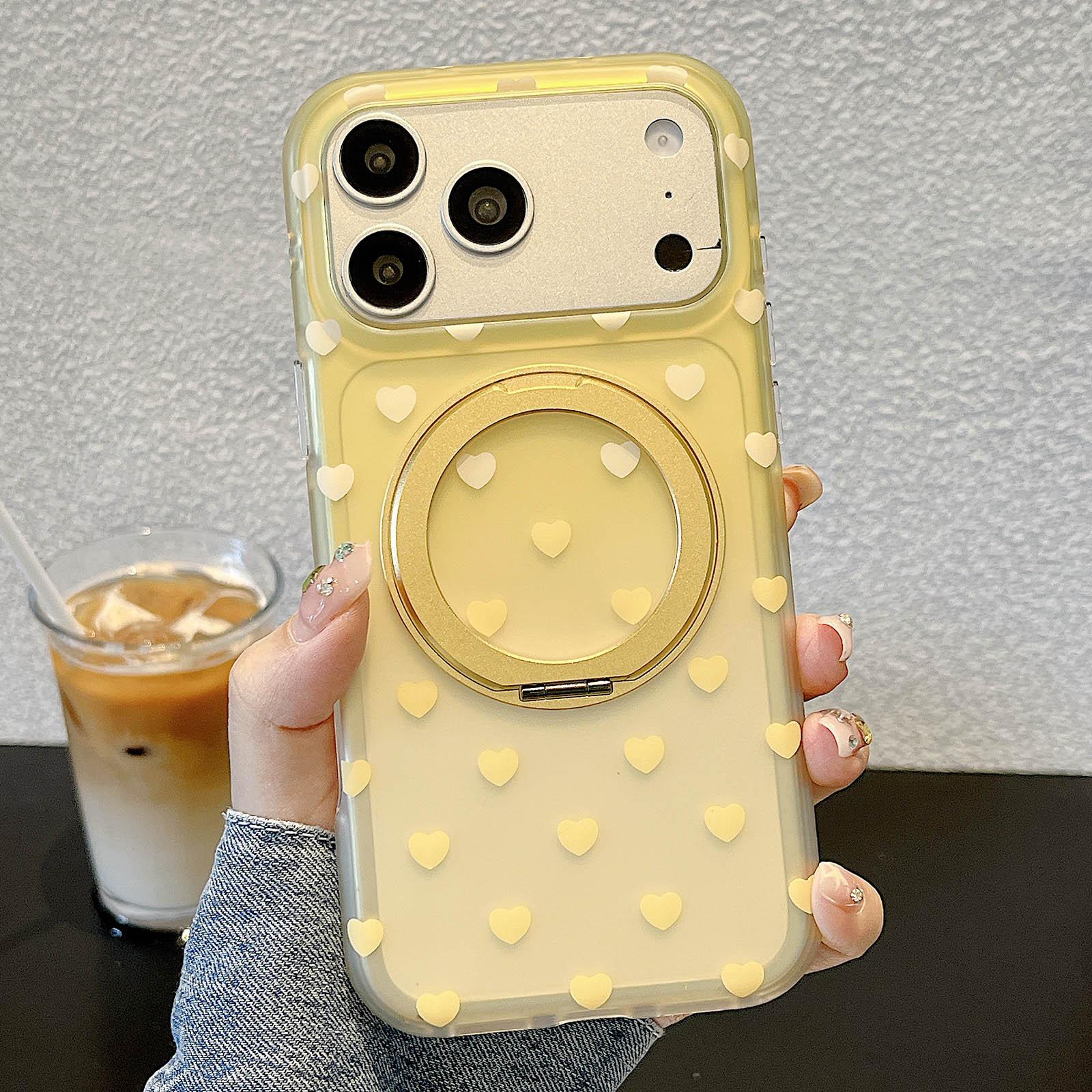 For iPhone 17 Pro Max Double-sided Gradient Heart 360 Degree Magnetic Holder Phone Case(Yellow) - Shopkiz.com