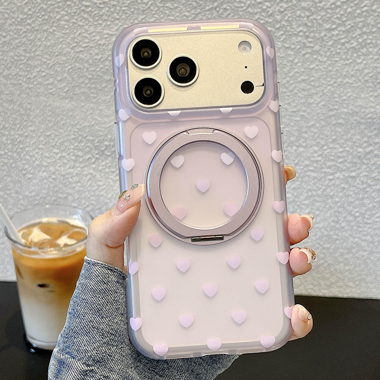 For iPhone 17 Pro Max Double-sided Gradient Heart 360 Degree Magnetic Holder Phone Case(Purple) - Shopkiz.com