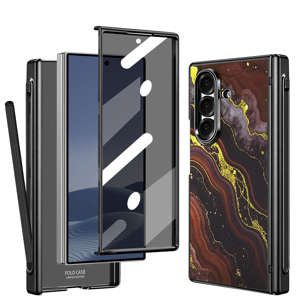For Samsung Galaxy Z Fold7 5G VIETAO Amber Series Integrated Privacy Screen Protector Magnetic Phone Case with Stylus(Black Gold) - Shopkiz.com