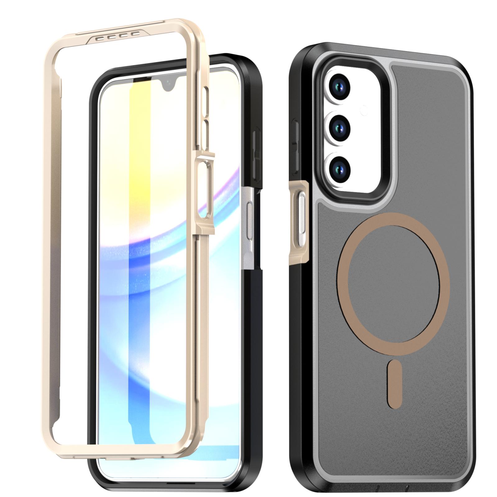 For Galaxy A18 5G / 4G Silicone Magnetic Anti-drop Protective Phone Case(Black + Gold) - Shopkiz.com