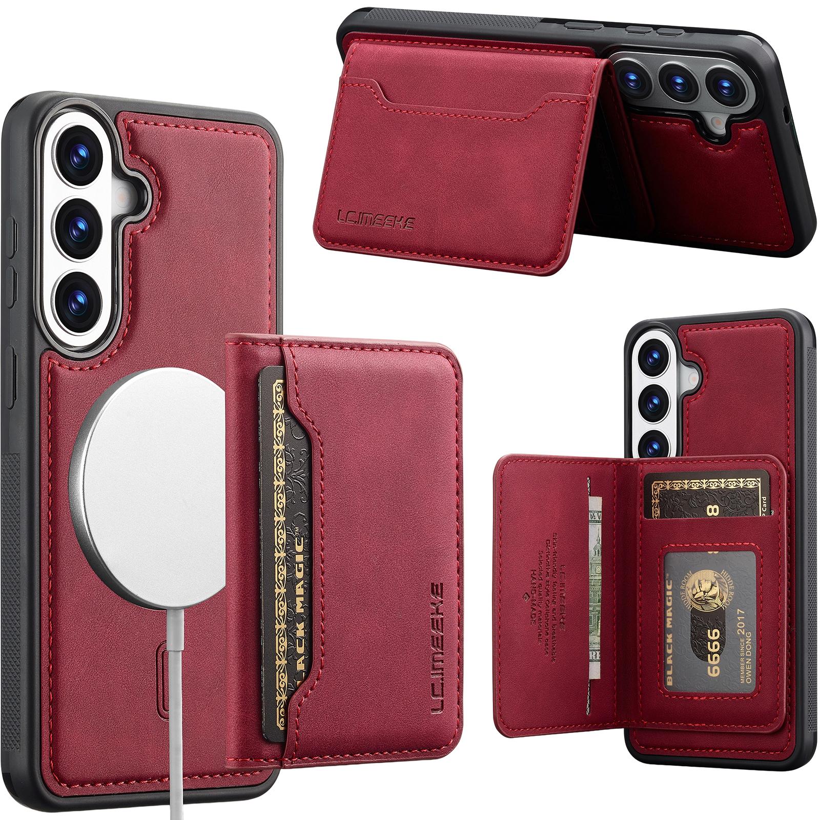 For Galaxy S26 5G LC.IMEEKE L7 Series RFID Card Bag Magnetic Phone Case(Red) - Shopkiz.com