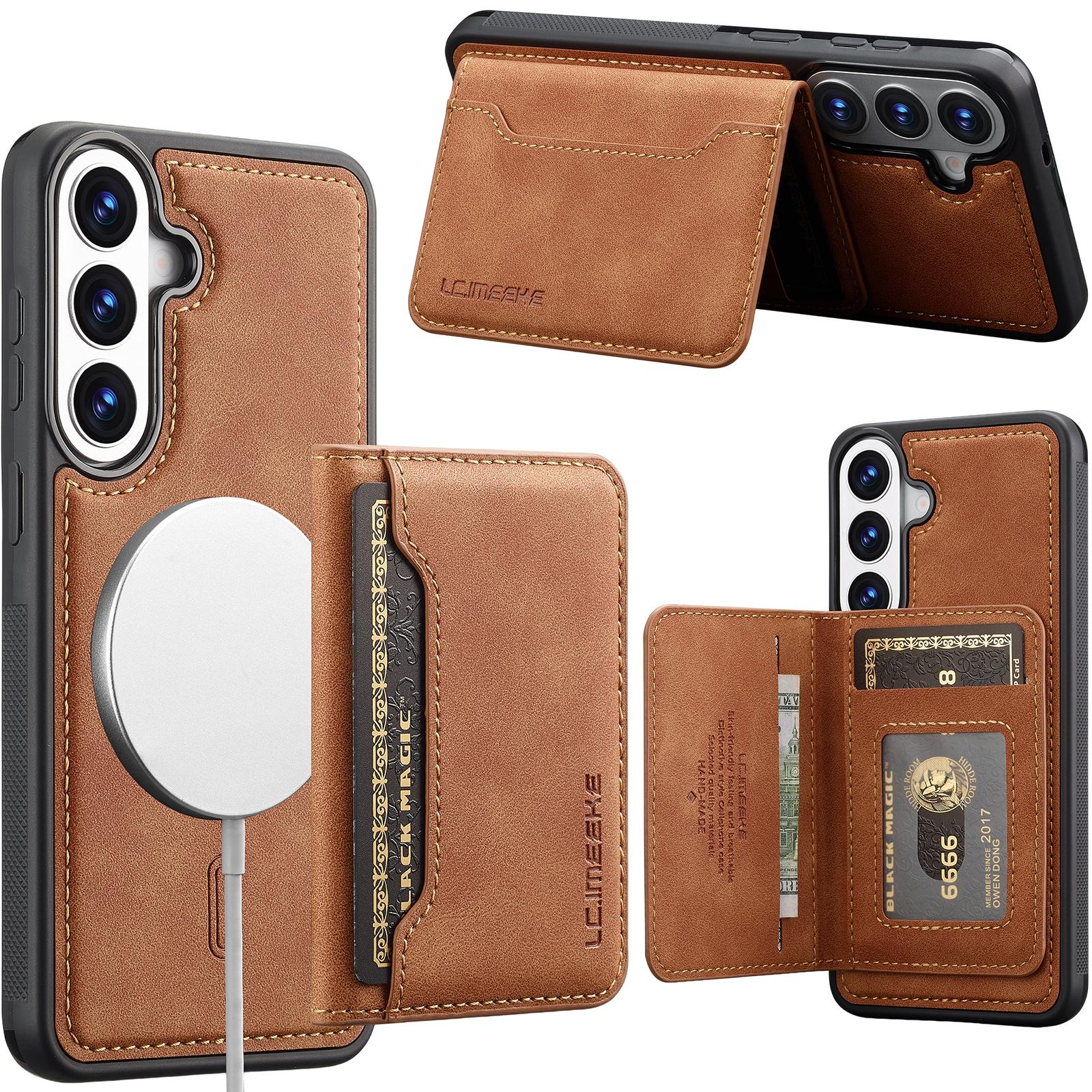 For Galaxy S25+ / S24+ 5G LC.IMEEKE L7 Series RFID Card Bag Magnetic Phone Case(Brown) - Shopkiz.com