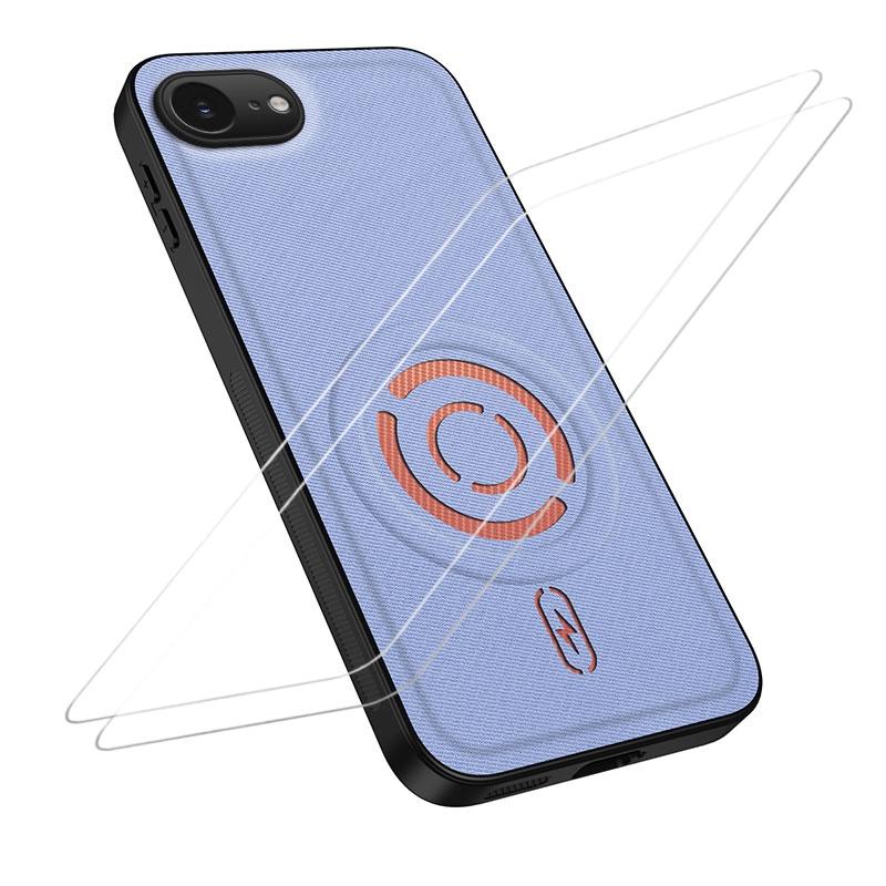 For iPhone 17e / 16e WANLONFENG Tech Fabric Texture Magnetic Phone Case with 2pcs Screen Films(Blue) - Shopkiz.com