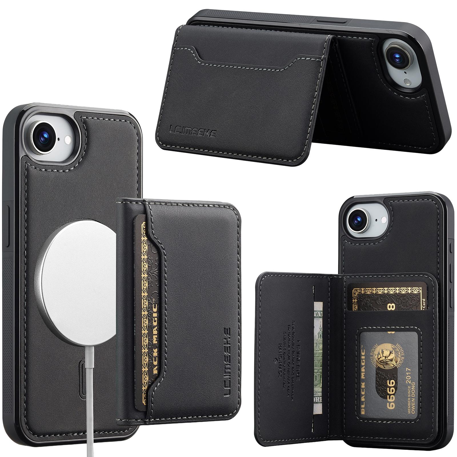 For iPhone 17e / 16e LC.IMEEKE L7 Series RFID Card Bag Magnetic Phone Case(Black) - Shopkiz.com