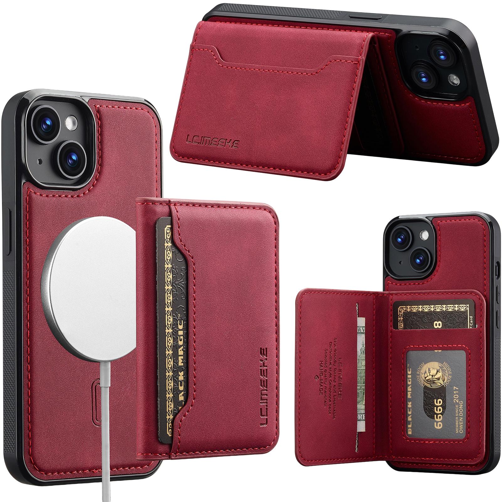 For iPhone 14 / 13 LC.IMEEKE L7 Series RFID Card Bag Magnetic Phone Case(Red) - Shopkiz.com