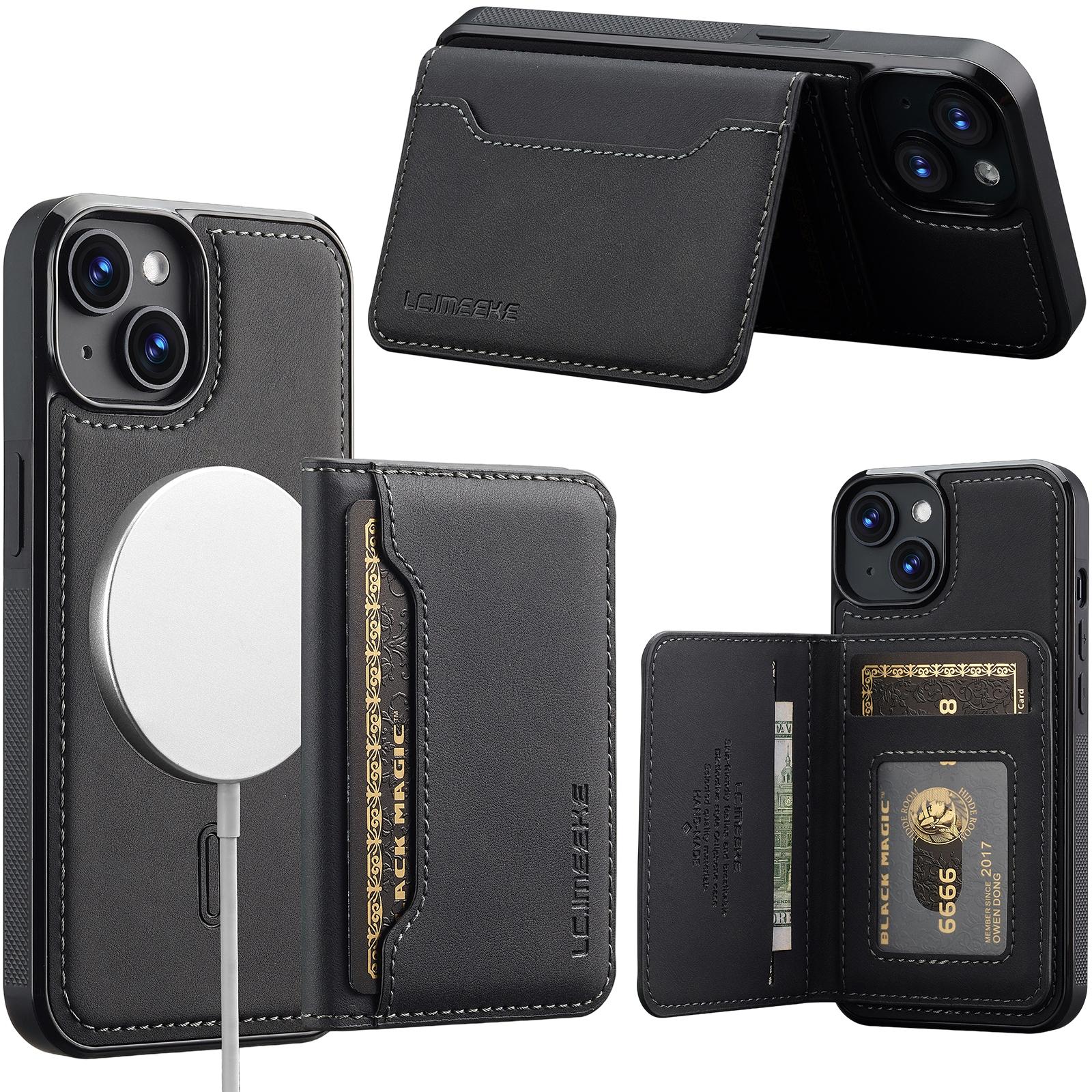 For iPhone 14 / 13 LC.IMEEKE L7 Series RFID Card Bag Magnetic Phone Case(Black) - Shopkiz.com