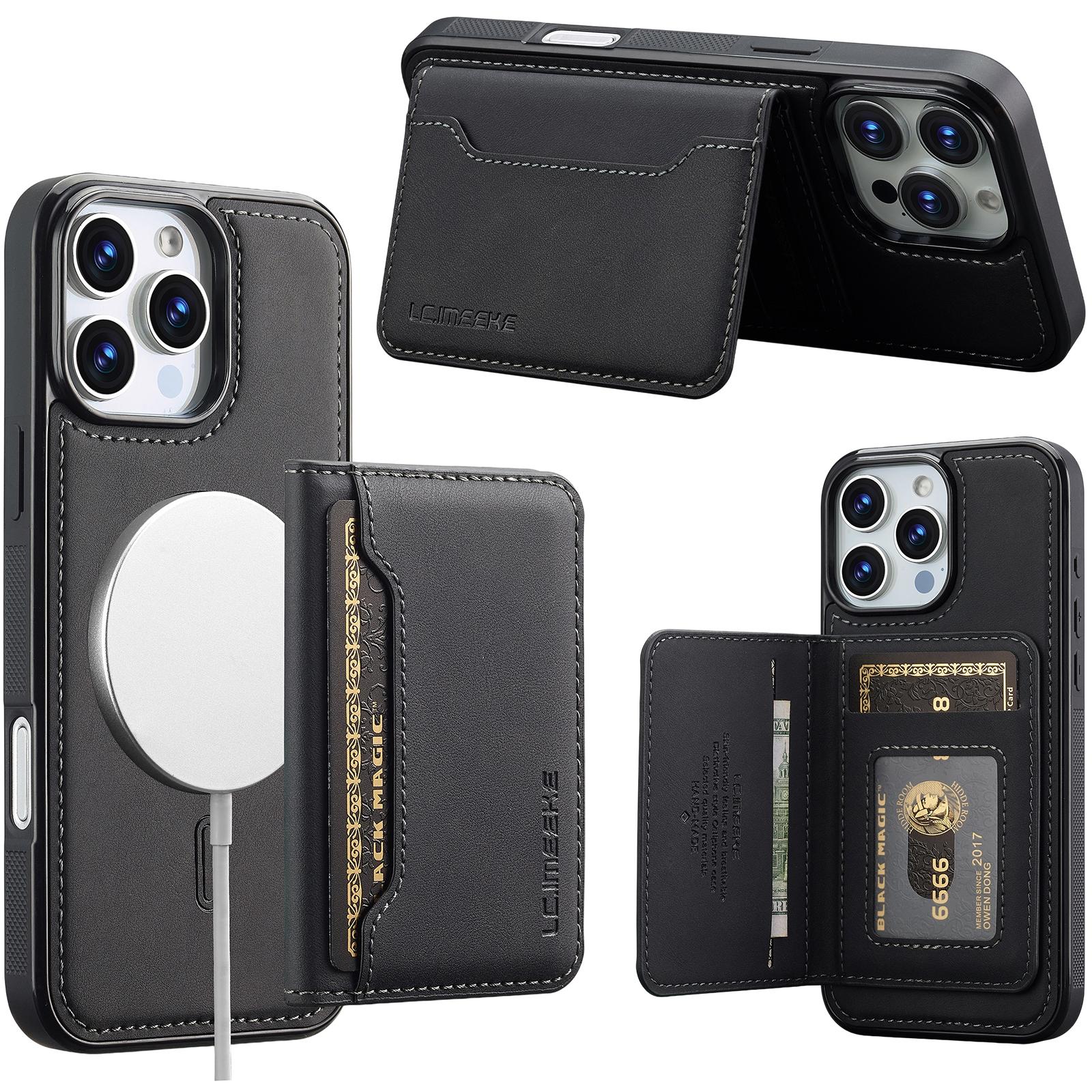 For iPhone 13 Pro LC.IMEEKE L7 Series RFID Card Bag Magnetic Phone Case(Black) - Shopkiz.com