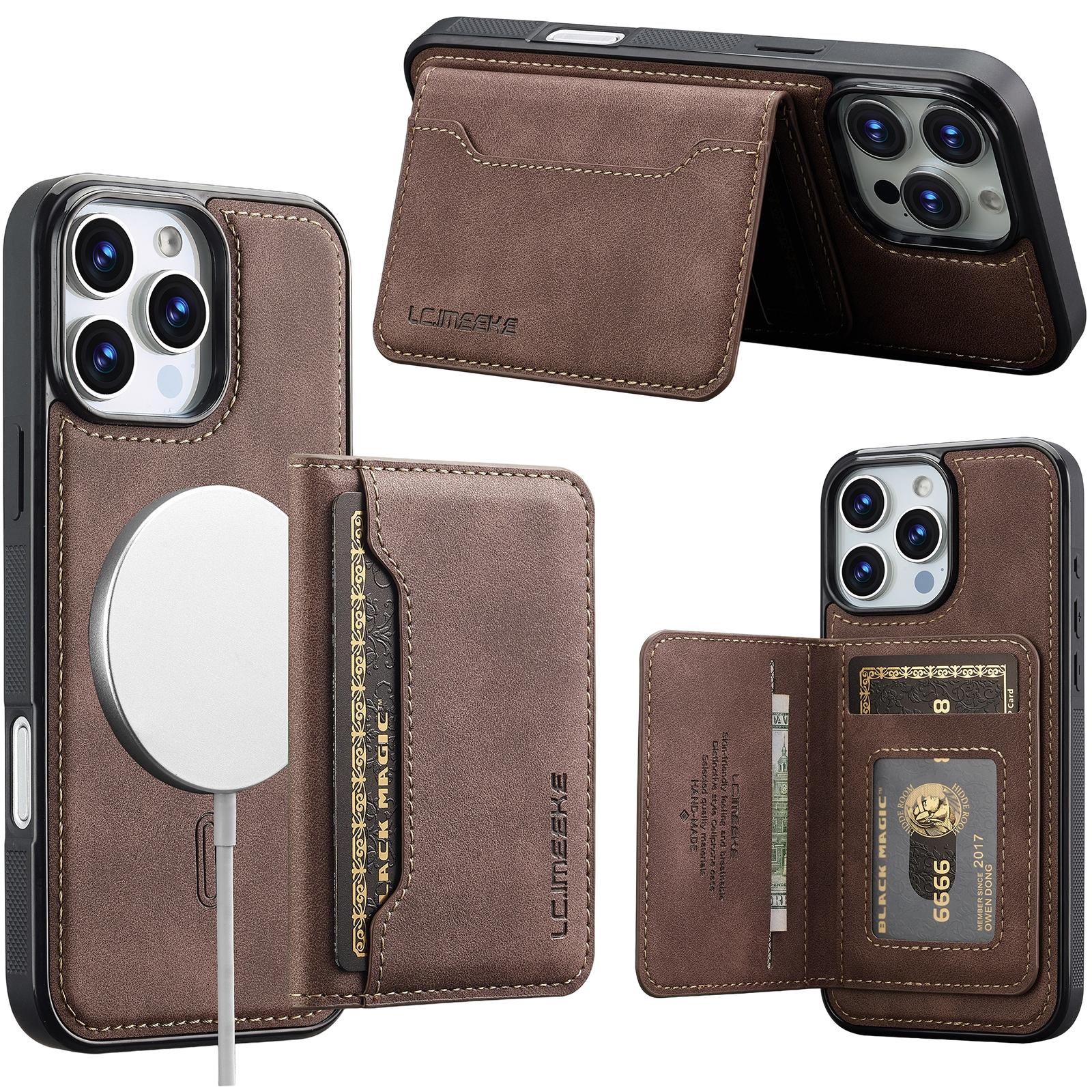 For iPhone 12 Pro Max LC.IMEEKE L7 Series RFID Card Bag Magnetic Phone Case(Coffee) - Shopkiz.com