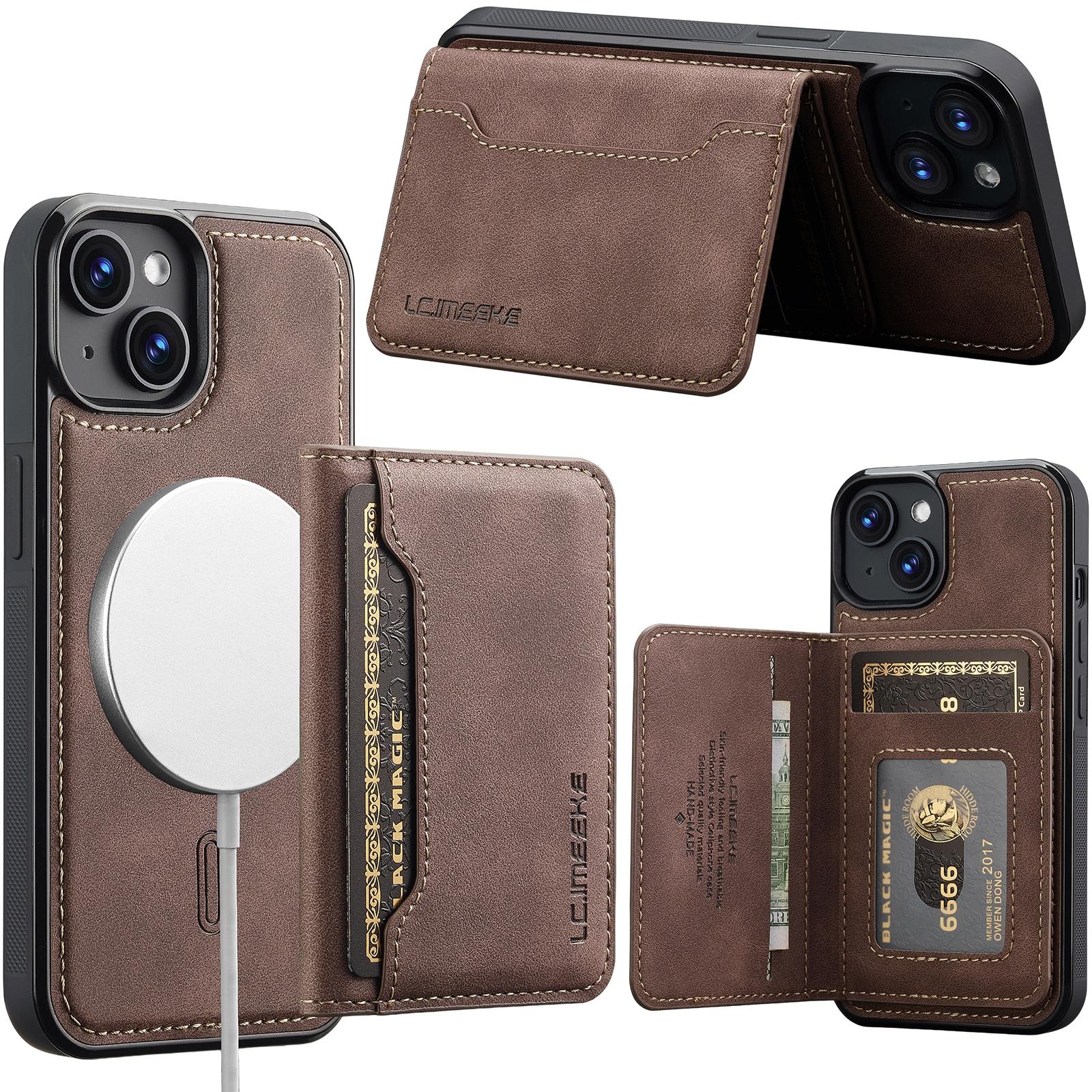 For iPhone 11 LC.IMEEKE L7 Series RFID Card Bag Magnetic Phone Case(Coffee) - Shopkiz.com