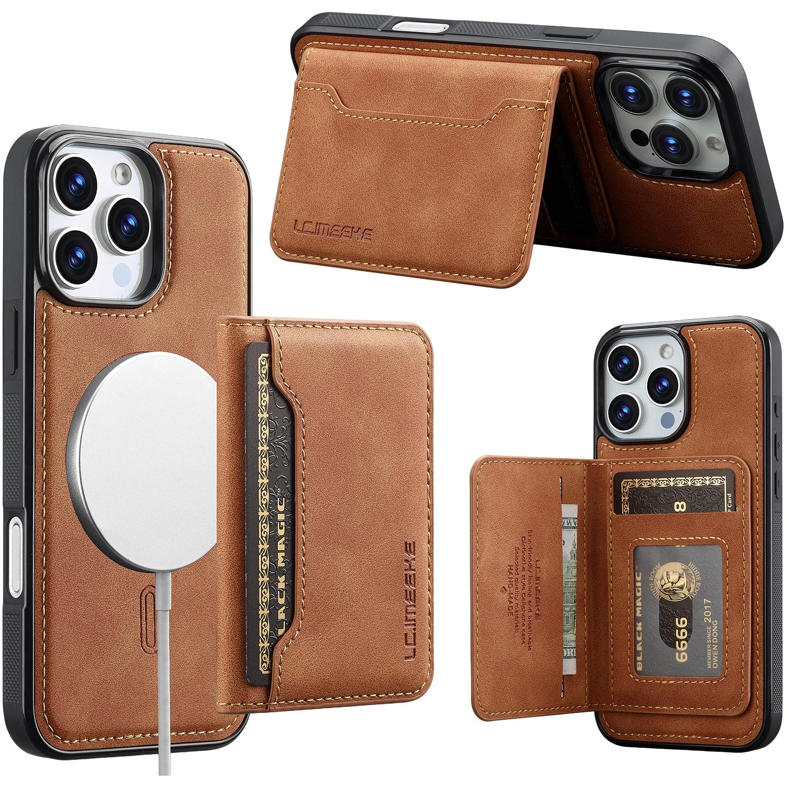 For iPhone 11 Pro LC.IMEEKE L7 Series RFID Card Bag Magnetic Phone Case(Brown) - Shopkiz.com