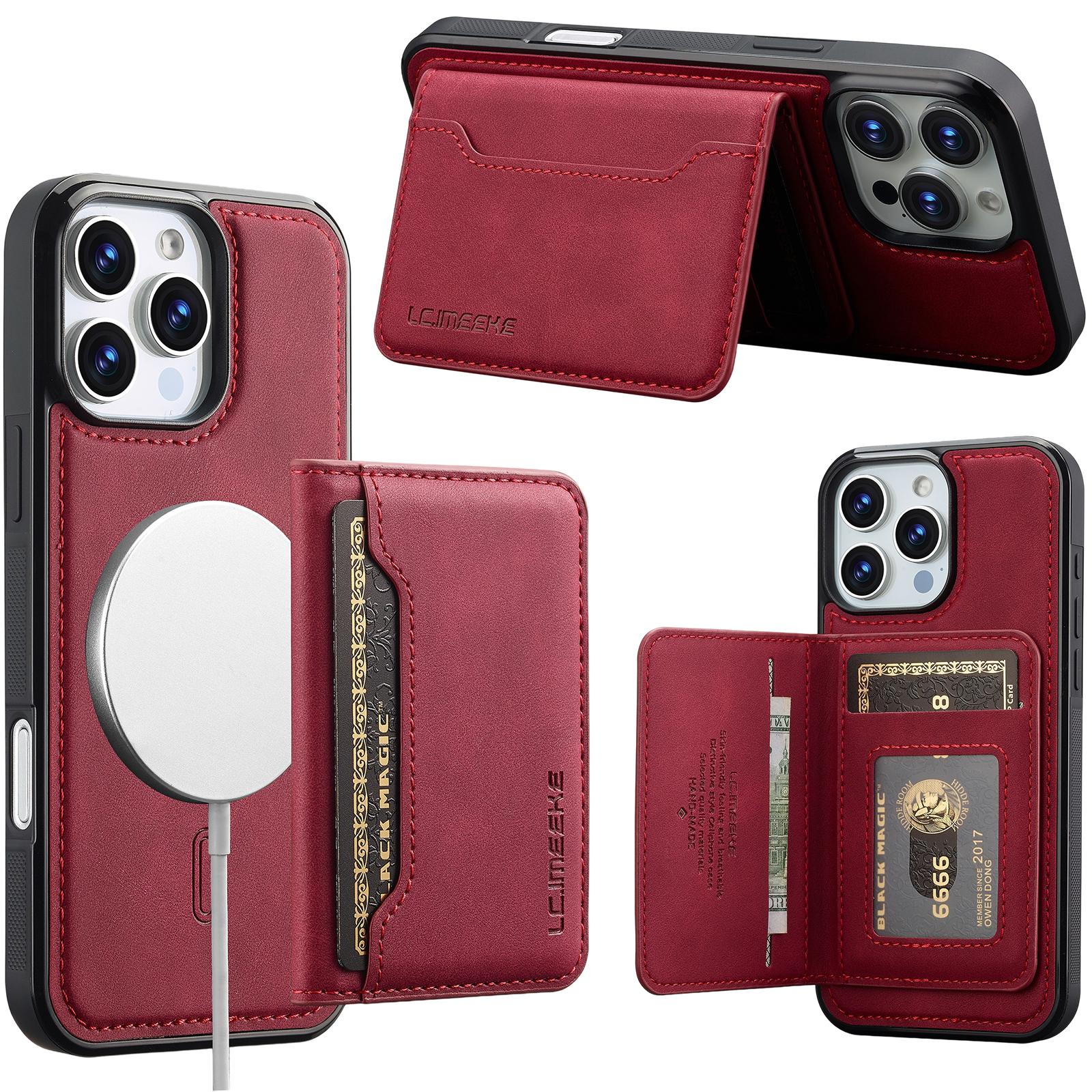 For iPhone 11 Pro Max LC.IMEEKE L7 Series RFID Card Bag Magnetic Phone Case(Red) - Shopkiz.com