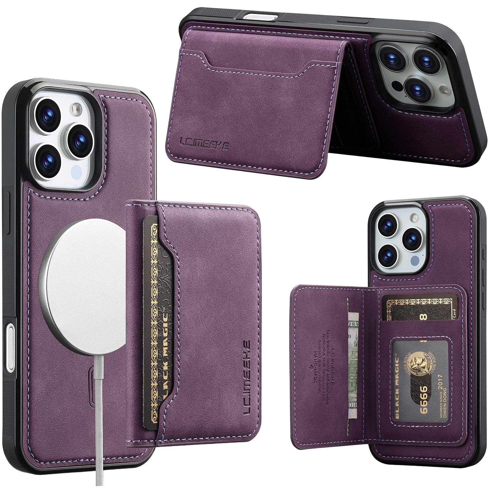 For iPhone 11 Pro Max LC.IMEEKE L7 Series RFID Card Bag Magnetic Phone Case(Purple) - Shopkiz.com