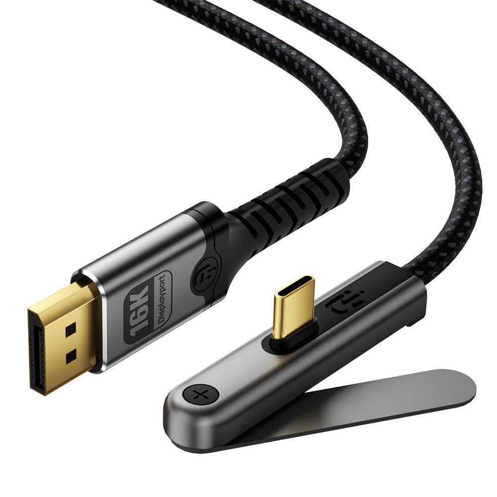 DOONJIEY DJMS07 Type-C to DisplayPort 2.1 16K 60Hz Ultra HD Video Cable with Phone Holder, Length:2m(Black Grey) - Shopkiz.com