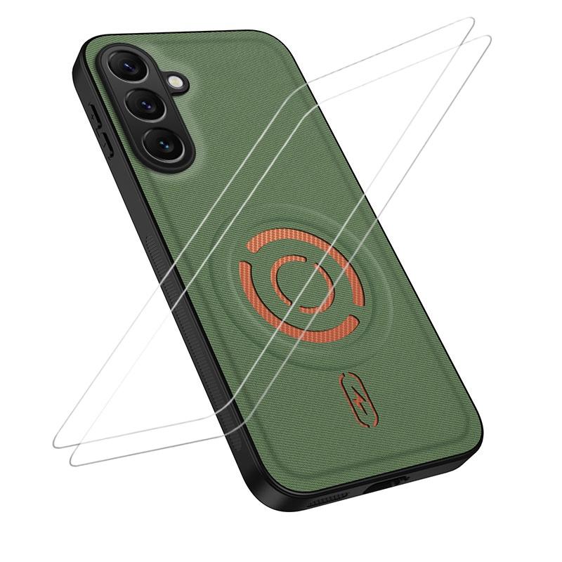 For Galaxy A54 5G WANLONFENG Tech Fabric Texture Magnetic Phone Case with 2pcs Screen Films(Green) - Shopkiz.com