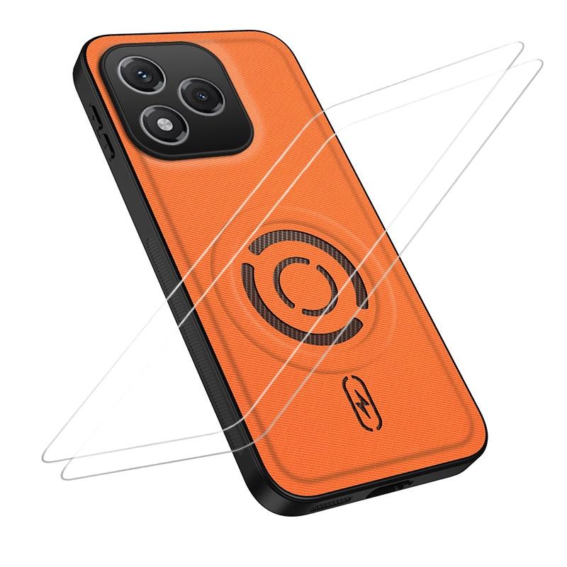 For Honor 400 Lite Global WANLONFENG Tech Fabric Texture Magnetic Phone Case with 2pcs Screen Films(Orange) - Shopkiz.com
