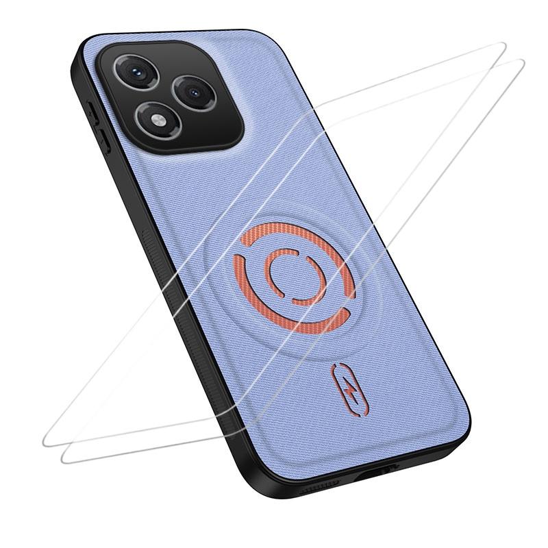 For Honor 400 Lite Global WANLONFENG Tech Fabric Texture Magnetic Phone Case with 2pcs Screen Films(Blue) - Shopkiz.com