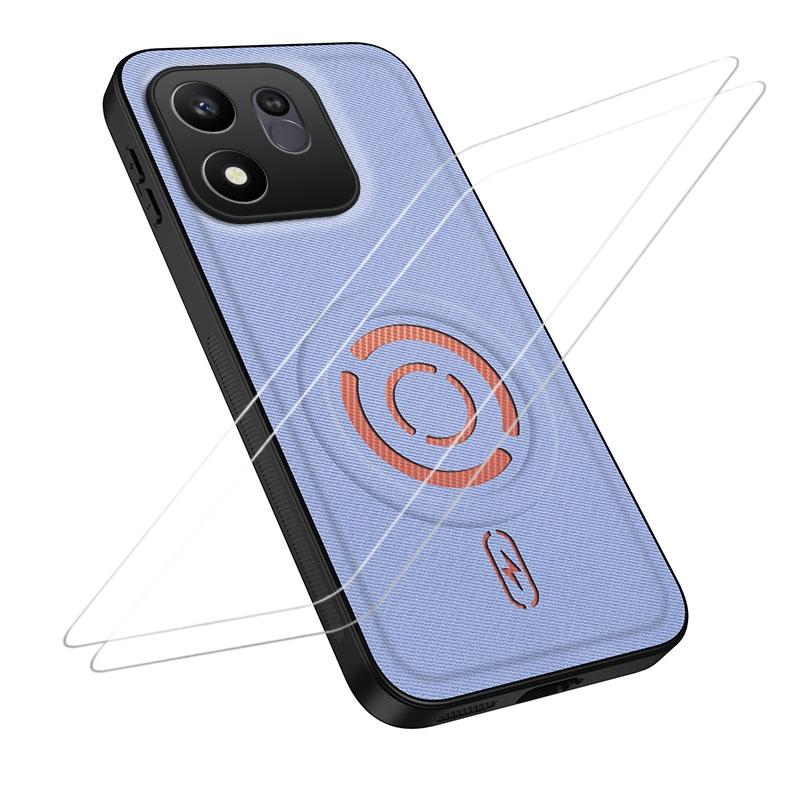 For Honor 600 Smart 5G WANLONFENG Tech Fabric Texture Magnetic Phone Case with 2pcs Screen Films(Blue) - Shopkiz.com