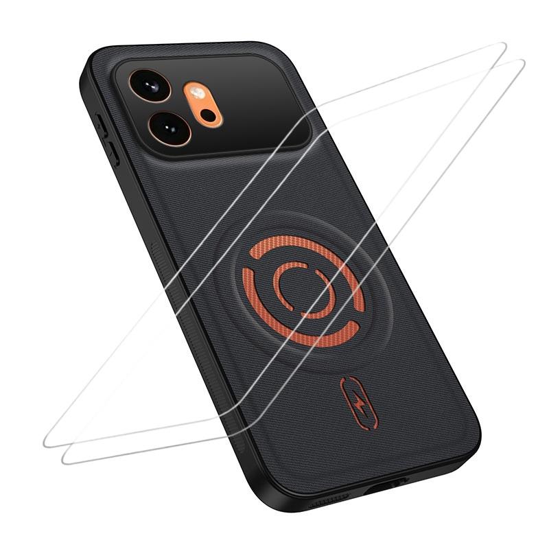 For Honor 600 Global WANLONFENG Tech Fabric Texture Magnetic Phone Case with 2pcs Screen Films(Black) - Shopkiz.com