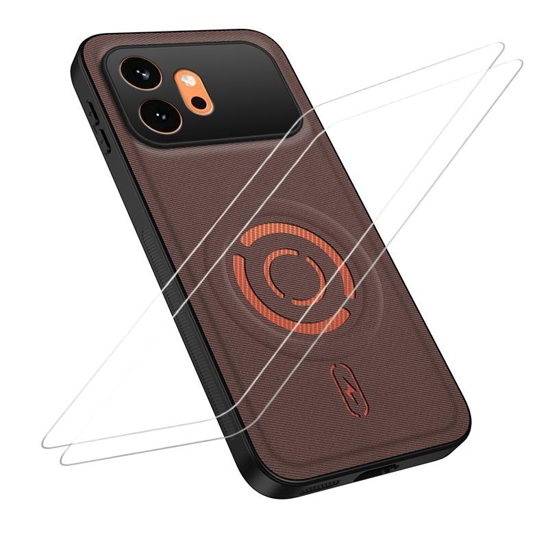 For Honor 600 Global WANLONFENG Tech Fabric Texture Magnetic Phone Case with 2pcs Screen Films(Coffee) - Shopkiz.com