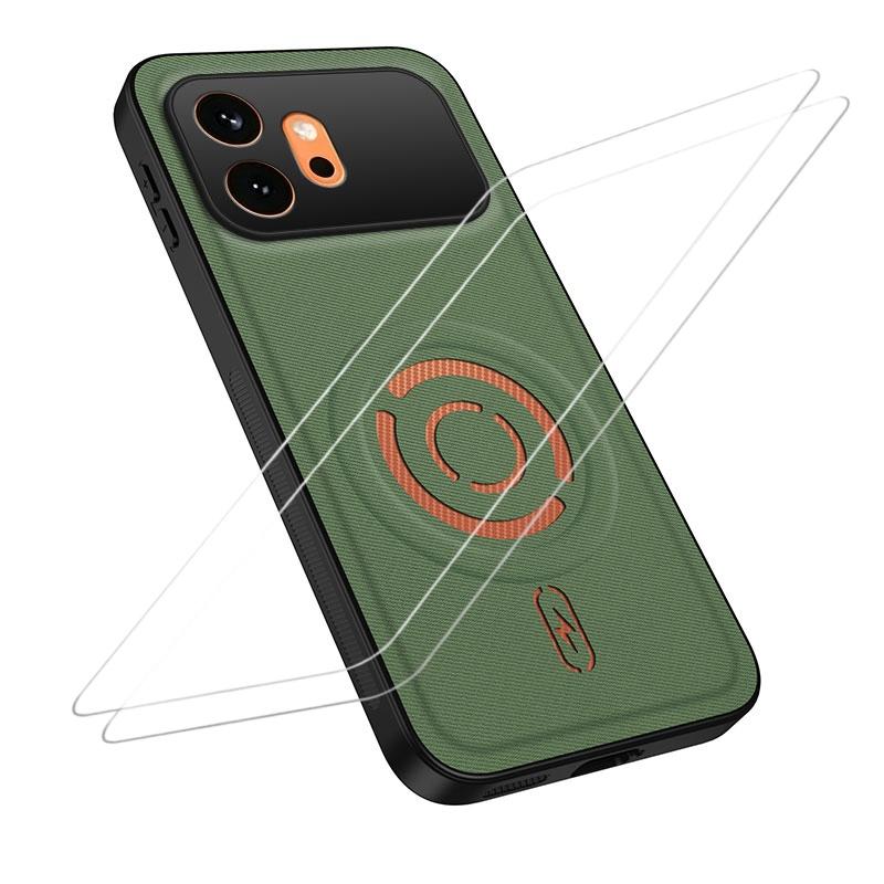 For Honor 600 Global WANLONFENG Tech Fabric Texture Magnetic Phone Case with 2pcs Screen Films(Green) - Shopkiz.com