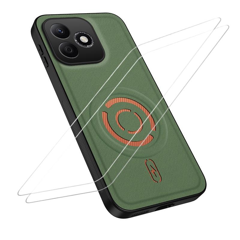 For Honor X8d 4G WANLONFENG Tech Fabric Texture Magnetic Phone Case with 2pcs Screen Films(Green) - Shopkiz.com