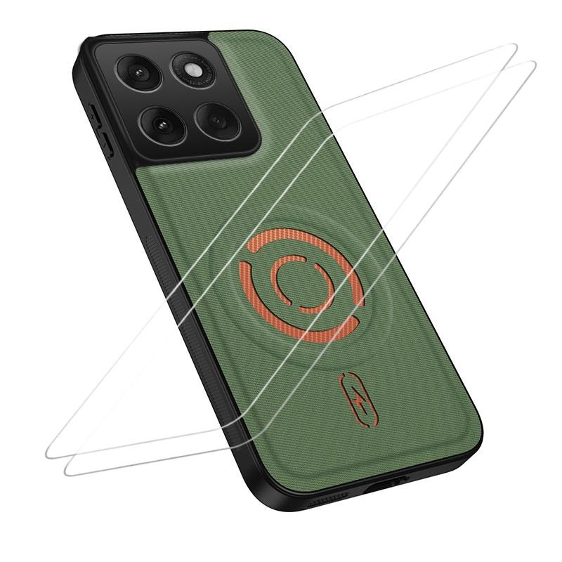 For Motorola Edge 60 / 60 Fusion WANLONFENG Tech Fabric Texture Magnetic Phone Case with 2pcs Screen Films(Green) - Shopkiz.com