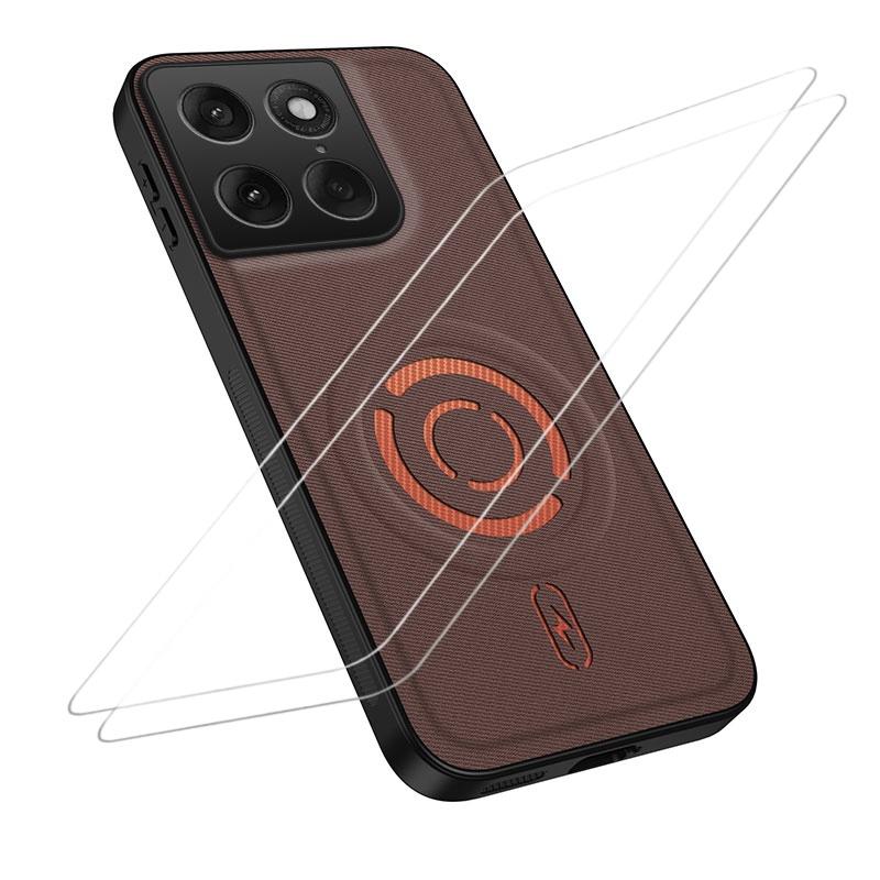 For Motorola Edge 70 Fusion WANLONFENG Tech Fabric Texture Magnetic Phone Case with 2pcs Screen Films(Coffee) - Shopkiz.com