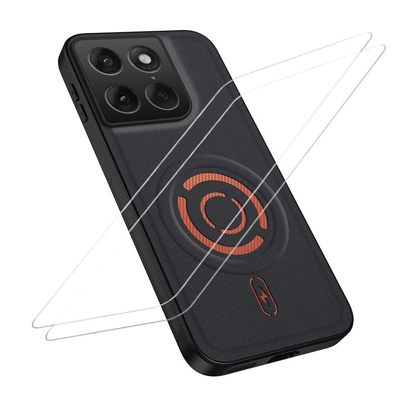 For Motorola Signature 5G WANLONFENG Tech Fabric Texture Magnetic Phone Case with 2pcs Screen Films(Black) - Shopkiz.com