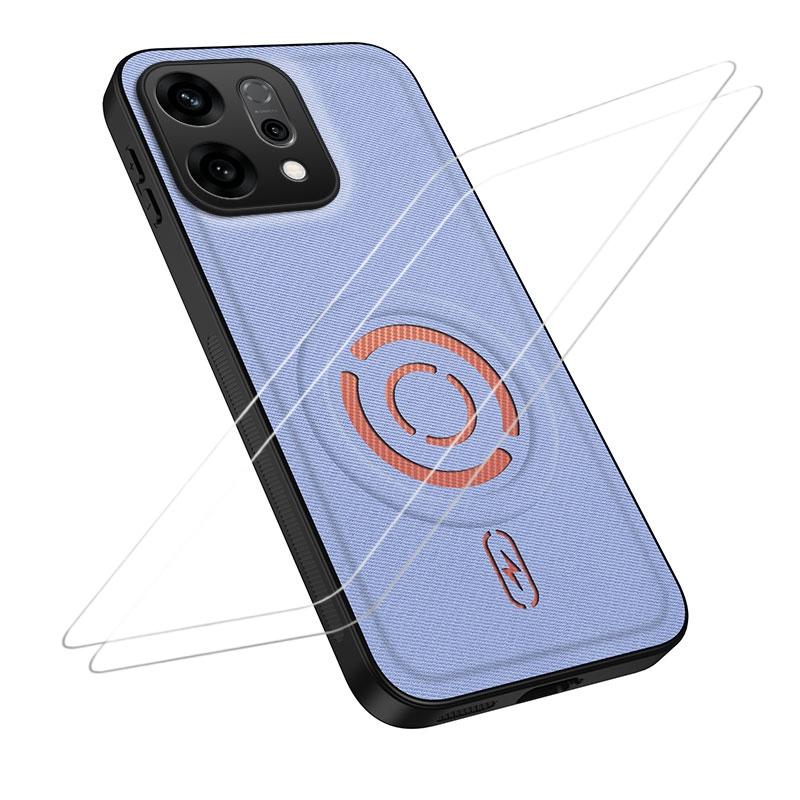 For OPPO Reno14 5G Global WANLONFENG Tech Fabric Texture Magnetic Phone Case with 2pcs Screen Films(Blue) - Shopkiz.com