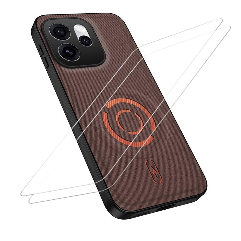 For OPPO Reno15 F 5G Global WANLONFENG Tech Fabric Texture Magnetic Phone Case with 2pcs Screen Films(Coffee) - Shopkiz.com