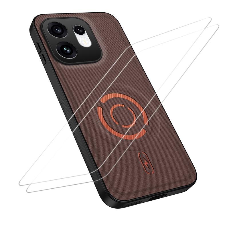 For OPPO Reno16 5G Global WANLONFENG Tech Fabric Texture Magnetic Phone Case with 2pcs Screen Films(Coffee) - Shopkiz.com