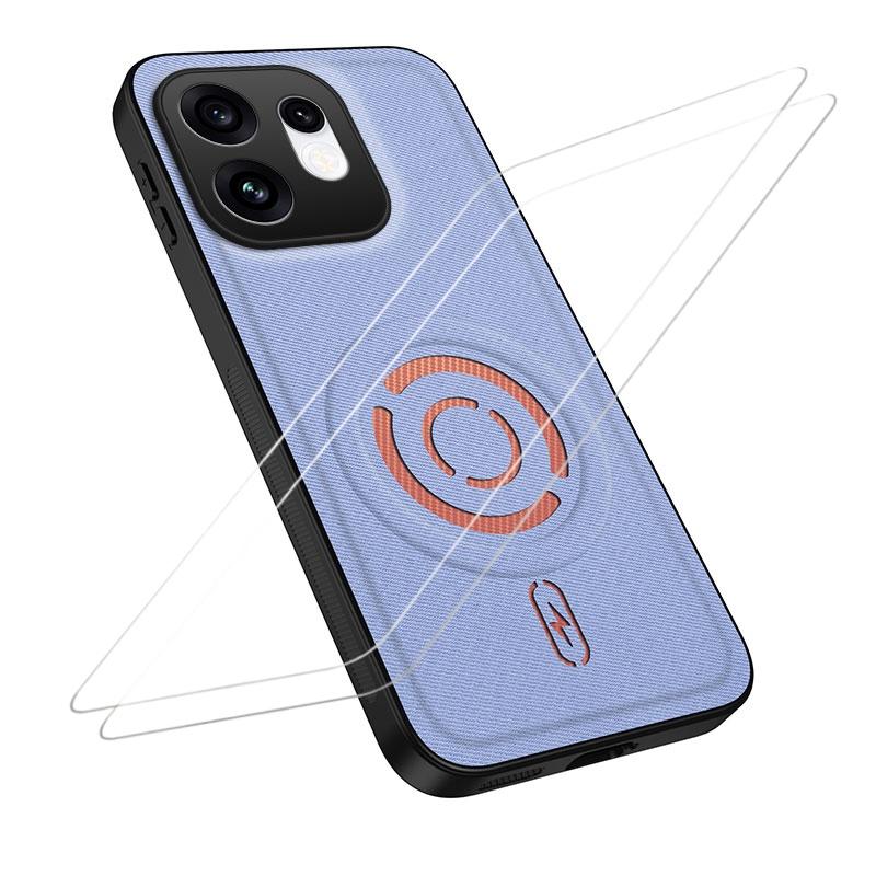 For OPPO Reno16 5G Global WANLONFENG Tech Fabric Texture Magnetic Phone Case with 2pcs Screen Films(Blue) - Shopkiz.com