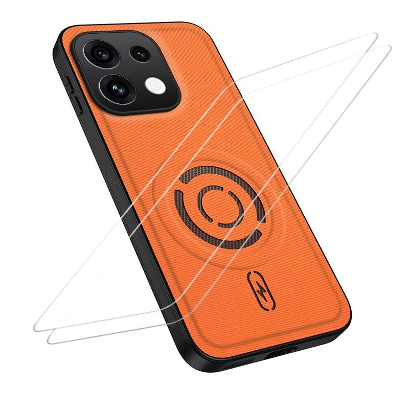For OPPO Reno16 Pro 5G Global WANLONFENG Tech Fabric Texture Magnetic Phone Case with 2pcs Screen Films(Orange) - Shopkiz.com