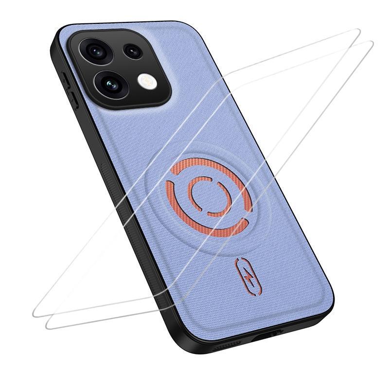 For OPPO Reno16 Pro 5G Global WANLONFENG Tech Fabric Texture Magnetic Phone Case with 2pcs Screen Films(Blue) - Shopkiz.com