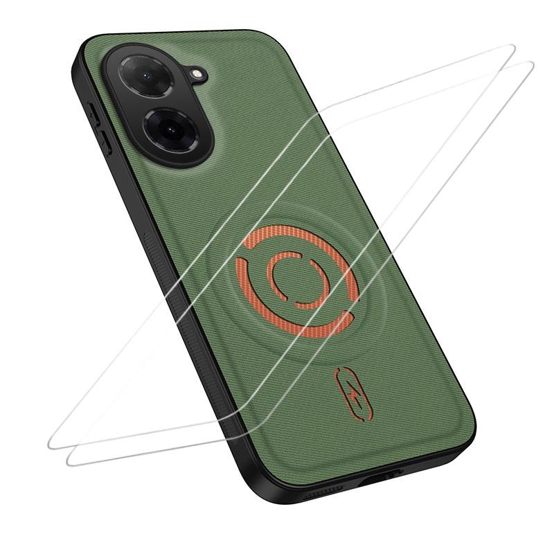 For Redmi A5 4G 171.7mm WANLONFENG Tech Fabric Texture Magnetic Phone Case with 2pcs Screen Films(Green) - Shopkiz.com