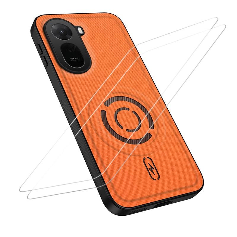 For Redmi A7 Pro 4G 171mm WANLONFENG Tech Fabric Texture Magnetic Phone Case with 2pcs Screen Films(Orange) - Shopkiz.com