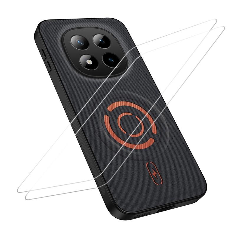 For Redmi Note 15 5G Global 164mm WANLONFENG Tech Fabric Texture Magnetic Phone Case with 2pcs Screen Films(Black) - Shopkiz.com