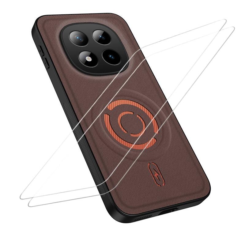 For Redmi Note 15 5G Global 164mm WANLONFENG Tech Fabric Texture Magnetic Phone Case with 2pcs Screen Films(Coffee) - Shopkiz.com