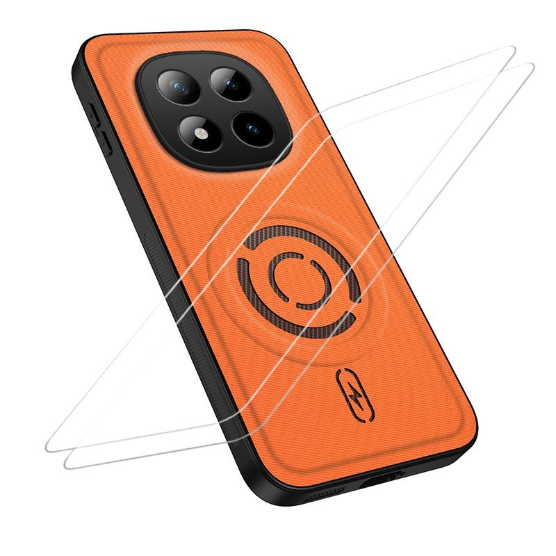 For Redmi Note 15 Pro 5G 163.6mm WANLONFENG Tech Fabric Texture Magnetic Phone Case with 2pcs Screen Films(Orange) - Shopkiz.com